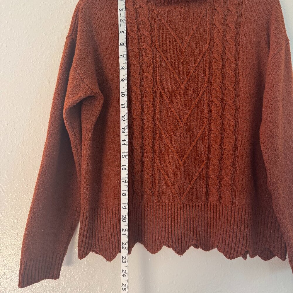 🤎 Belldini Cable Knit Turtleneck Sweater – Rust / Burnt Orange – Size M - Picture 2 of 7